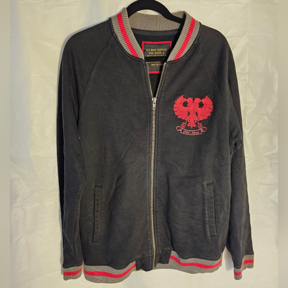 Vintage Old Navy Surplus "Reg Issue-A..." Black and Red Embroidered Men's Jacket